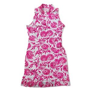 Tzu Tzu Dress Women's Large Pink Floral Golf Sleeveless Pleated Hem Quarter Zip